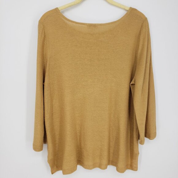 J. Jill Linen Blend Lightweight Pullover Sweater MP Womens 3/4 Sleeves Camel Tan - Picture 2 of 8